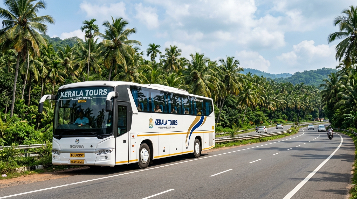 Luxury AC Tourist Coach / Bus arranged by San Travels for Kochi and Sabarimala travel